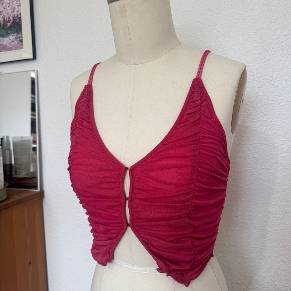 Urban Outfitters Hot Pink Ruched Cutout Crop Top
